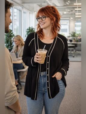 NIC+ZOE Black Cardigan with White Trim